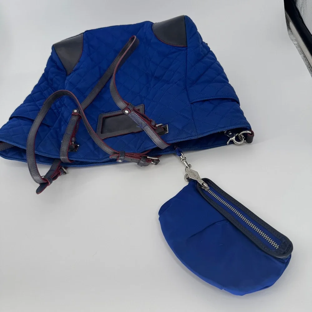 MZ Wallace‎ Tote Bag Womens Blue Quilted Nylon Large Shoulder Travel Satchel Bag